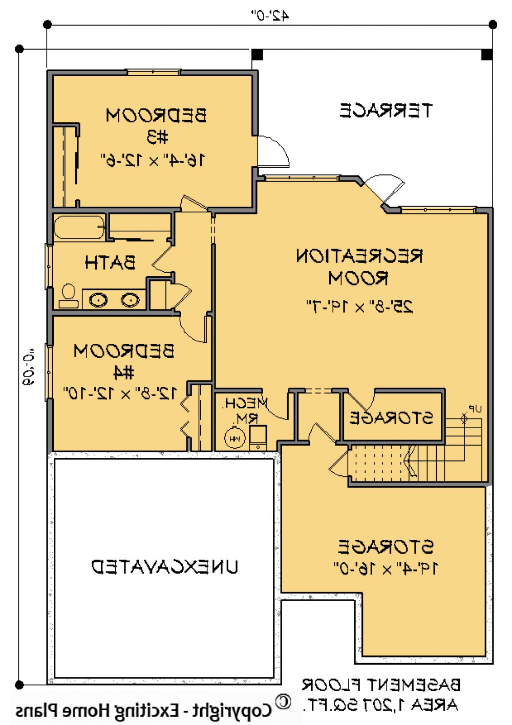 House Plan E1600-10 Lower Floor Plan REVERSE