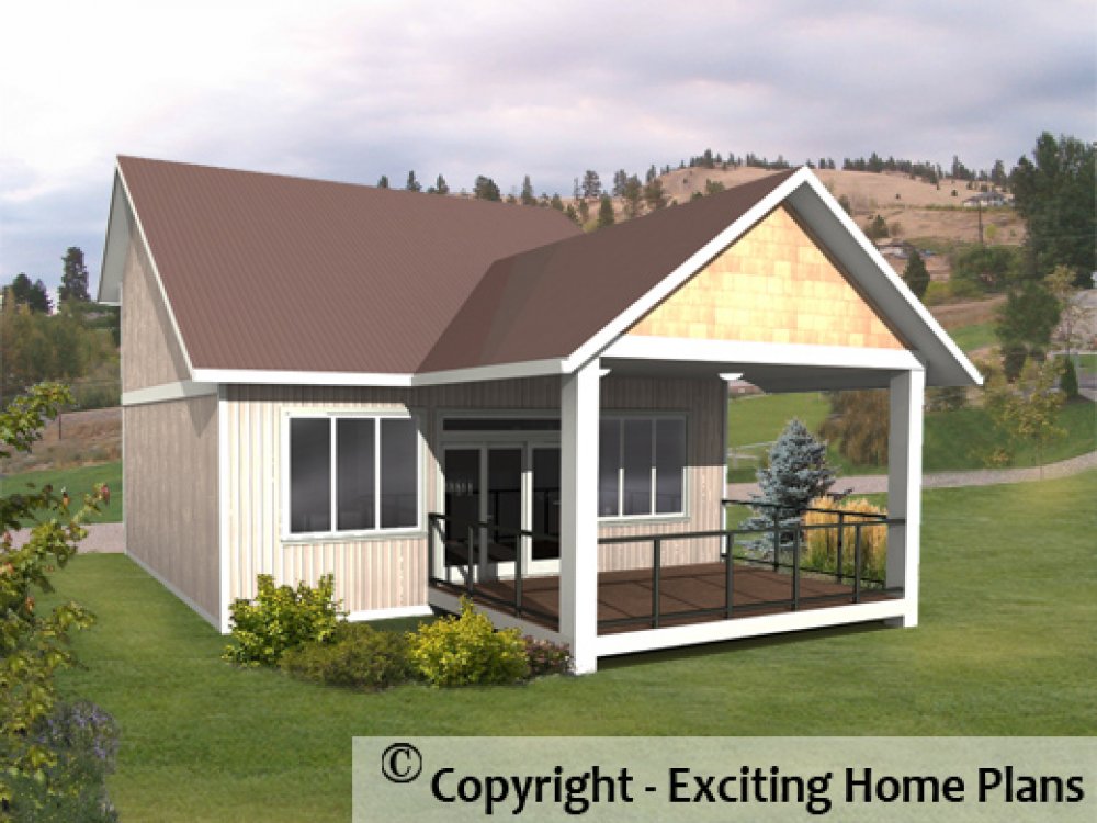 House Plan E1113-10 Rear 3D View