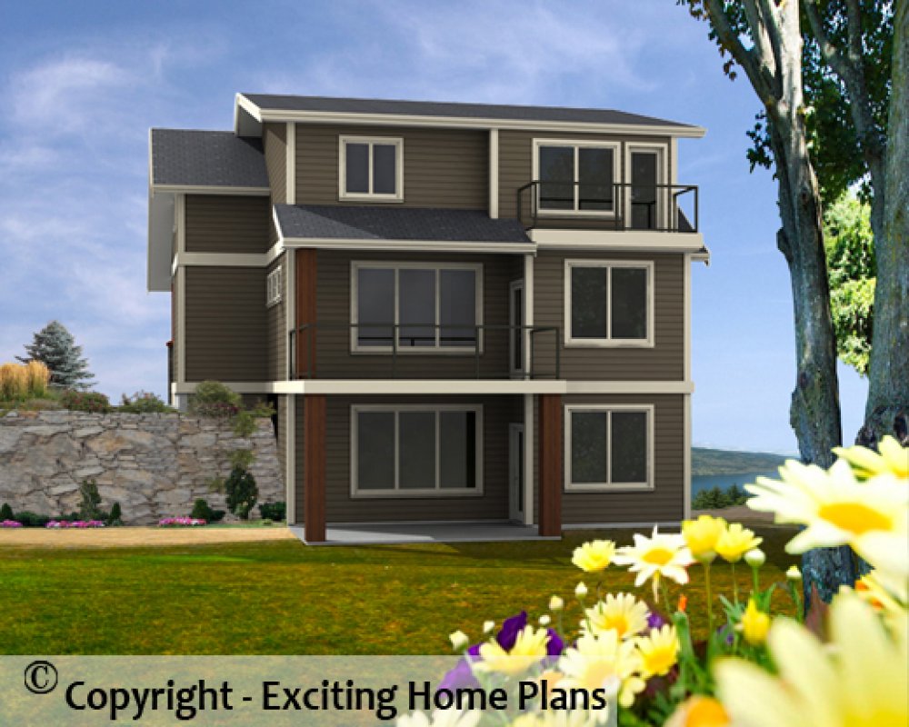 House Plan E1495-10 Rear 3D View