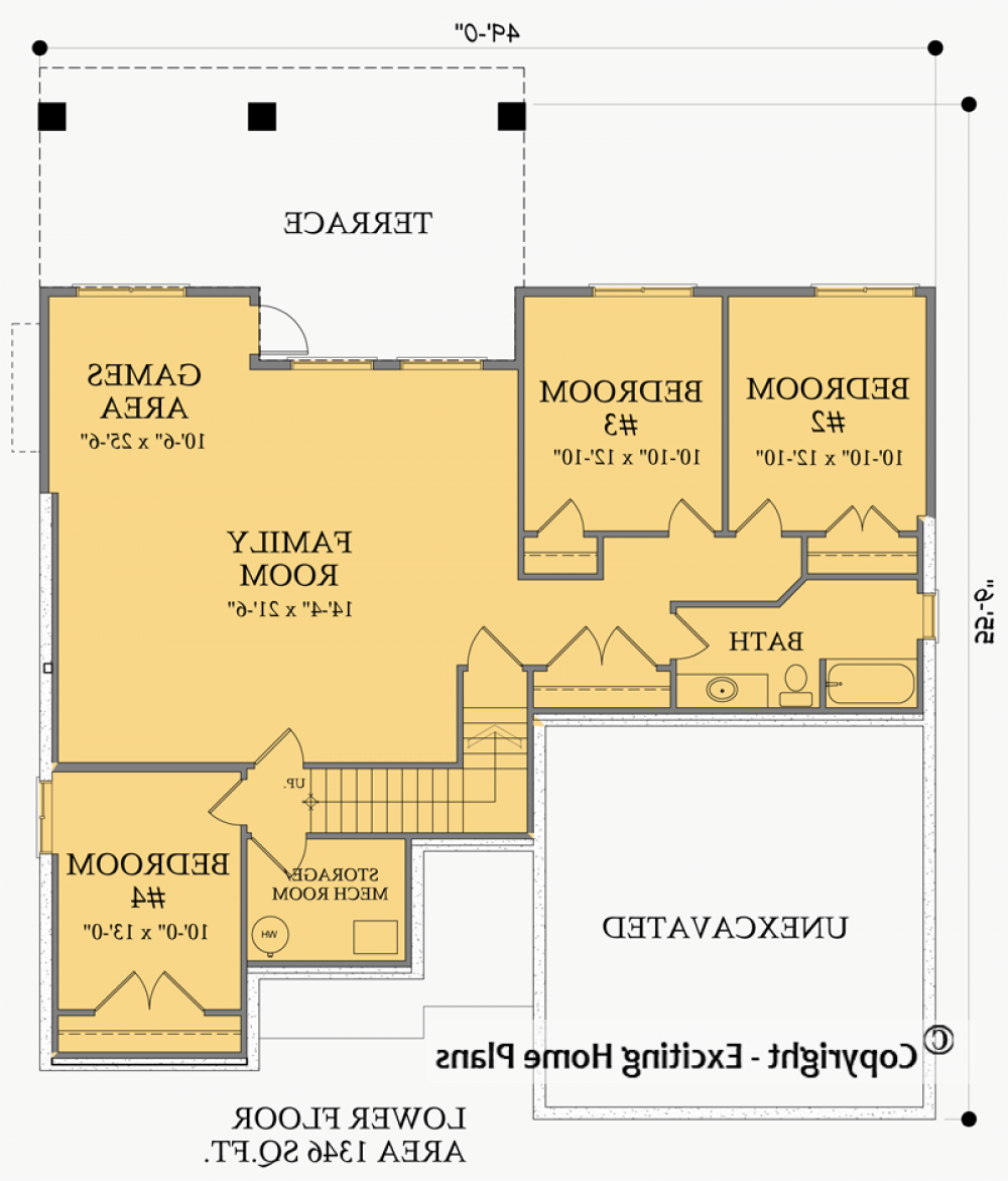House Plan E1100-10M Lower Floor Plan REVERSE