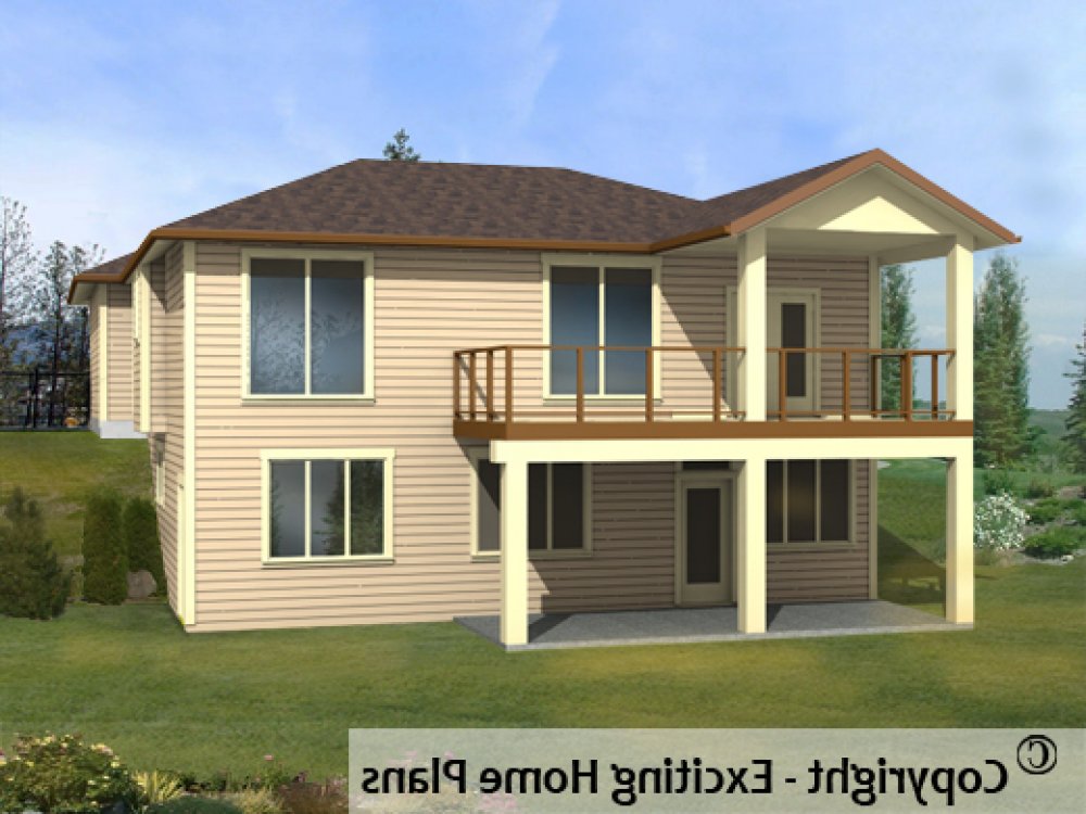 House Plan E1168-10 Rear 3D View REVERSE