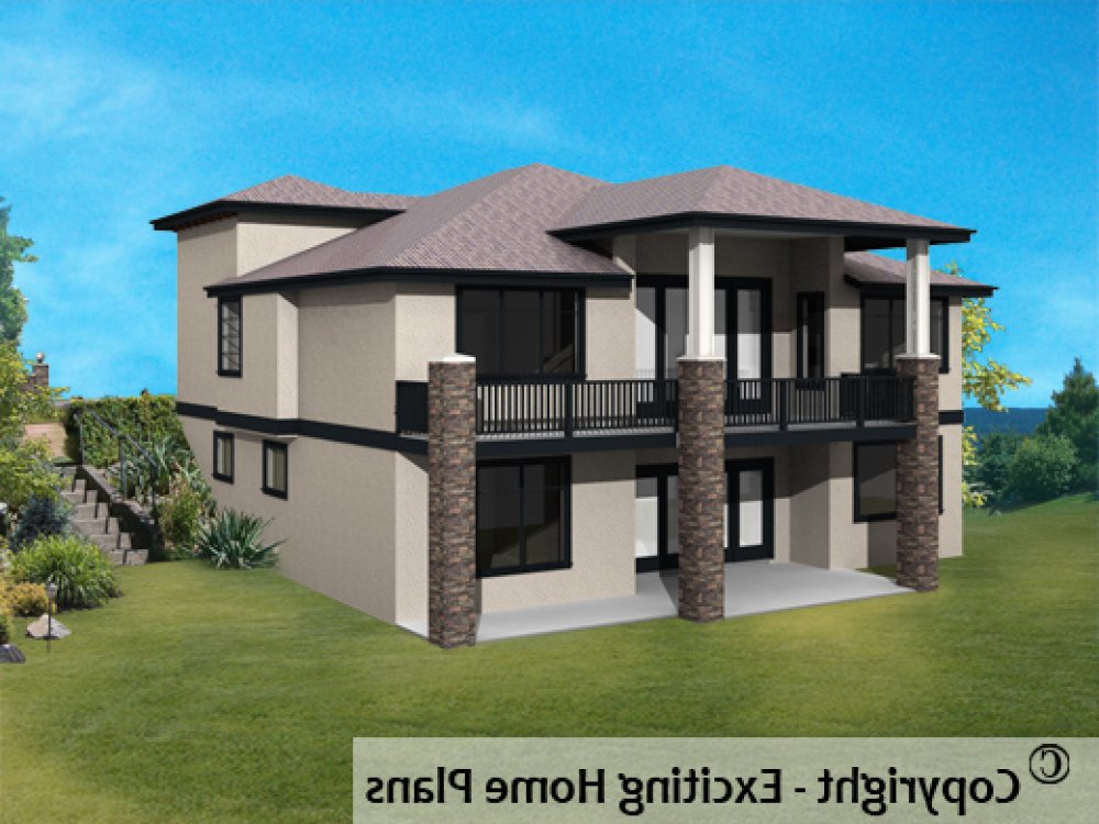 House Plan E1143-10 Rear 3D View REVERSE