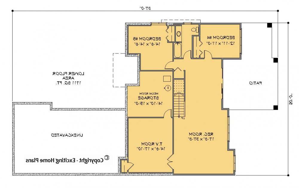 House Plan E1444-10 Lower Floor Plan REVERSE