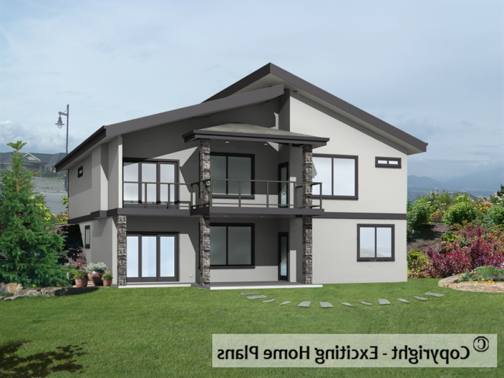House Plan E1046-10M Rear 3D View REVERSE