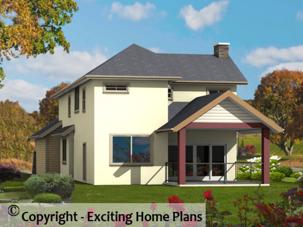 House Plan E1279-10 Rear 3D View