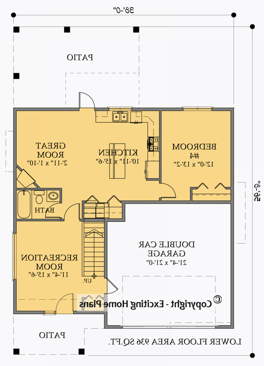 House Plan E1034-10  Lower Floor Plan REVERSE