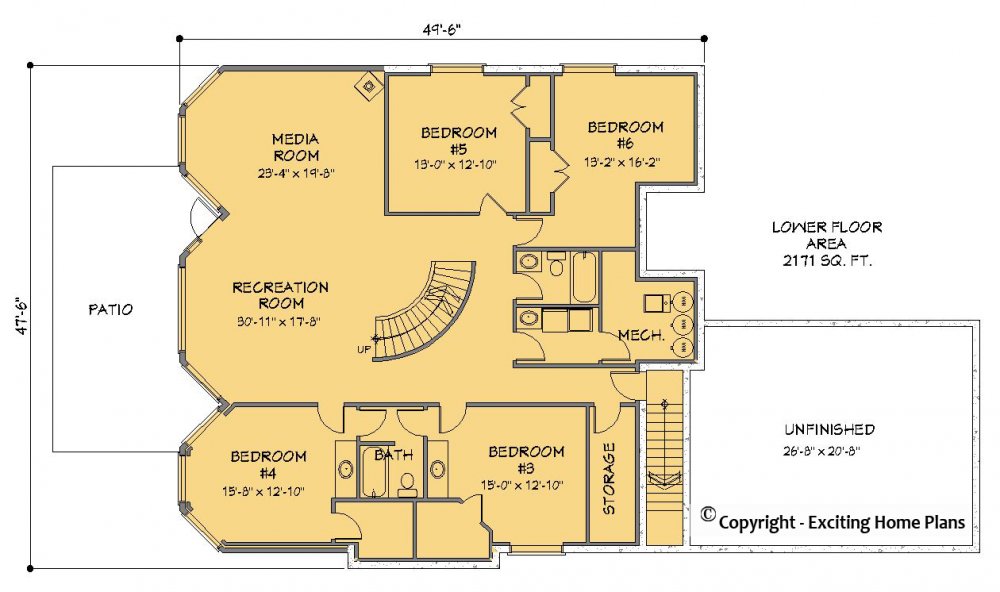 House Plan E1233-10 Lower Floor Plan