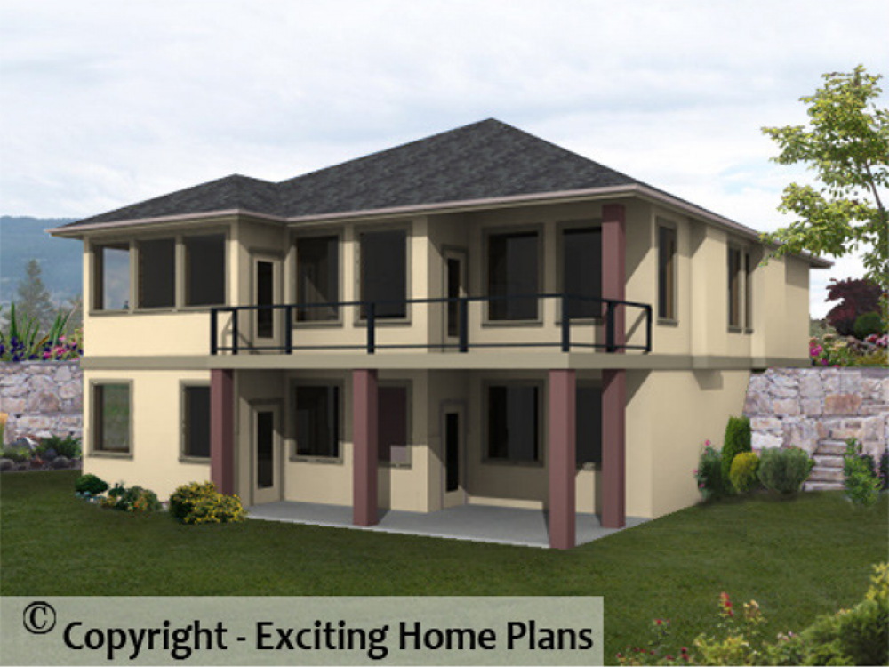 House Plan E1005-10 Rear 3D View
