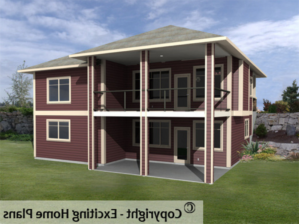 House Plan E1051-10 Rear 3D View REVERSE