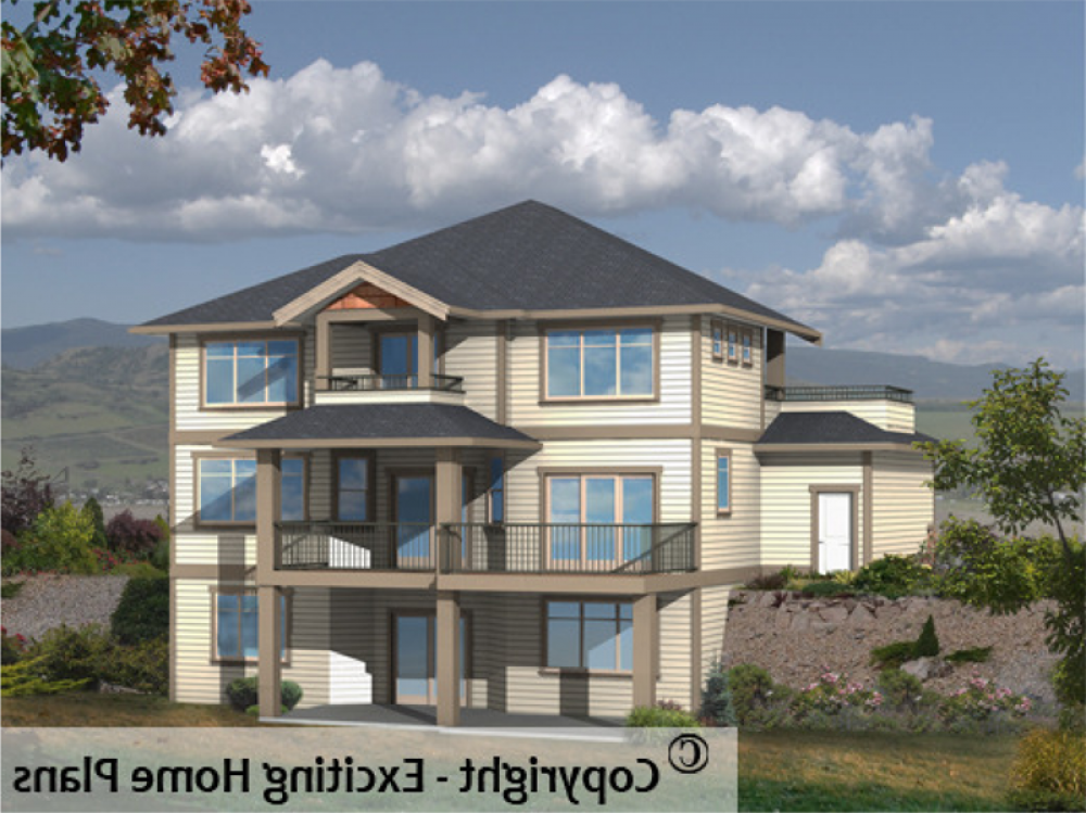 House Plan E1033-10 Rear 3D View REVERSE