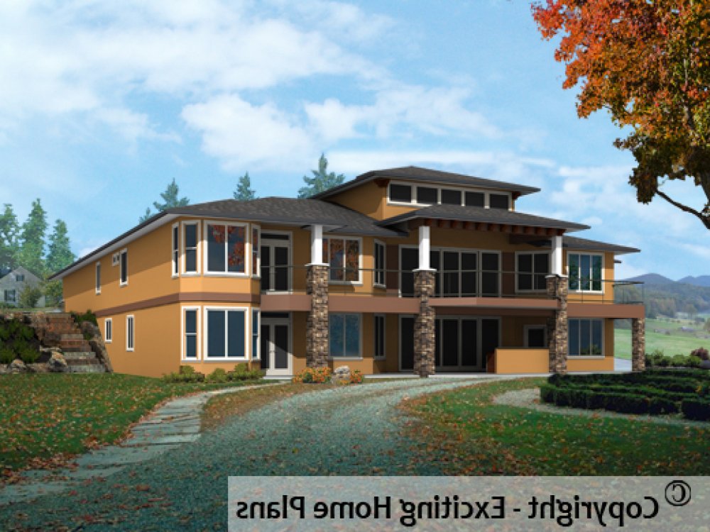 House Plan E1484-10 Rear 3D View REVERSE