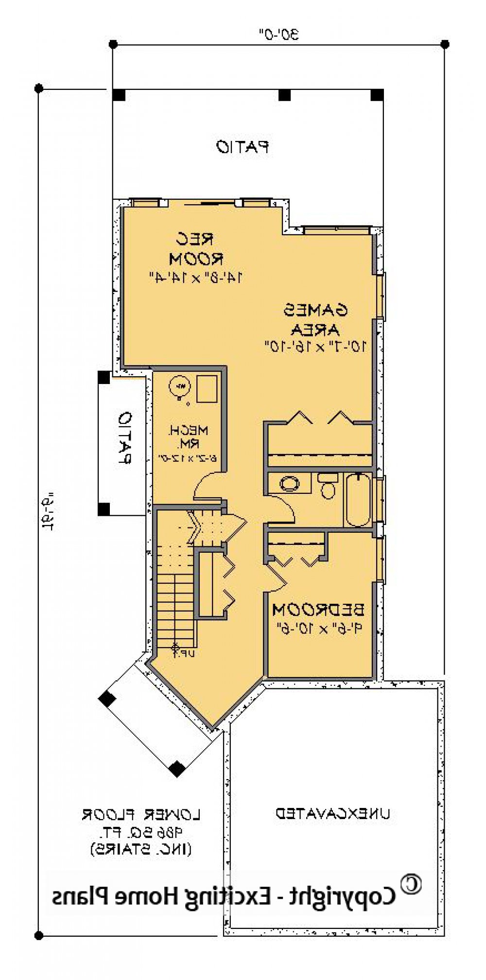 House Plan E1291-10  Lower Floor Plan REVERSE