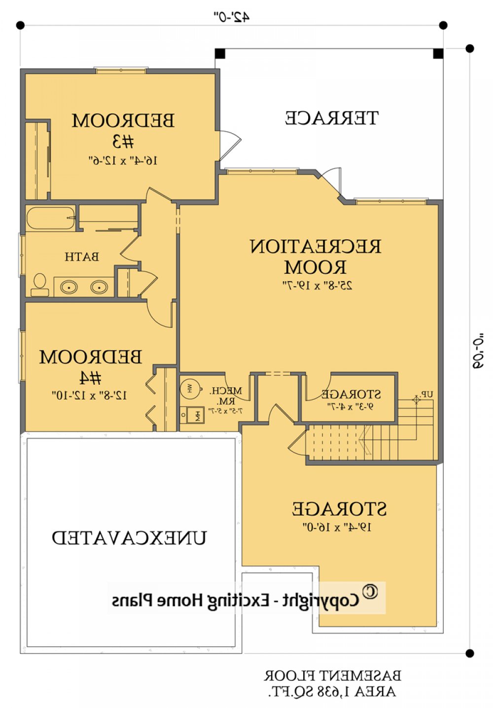 House Plan E1600-10M Lower Floor Plan REVERSE