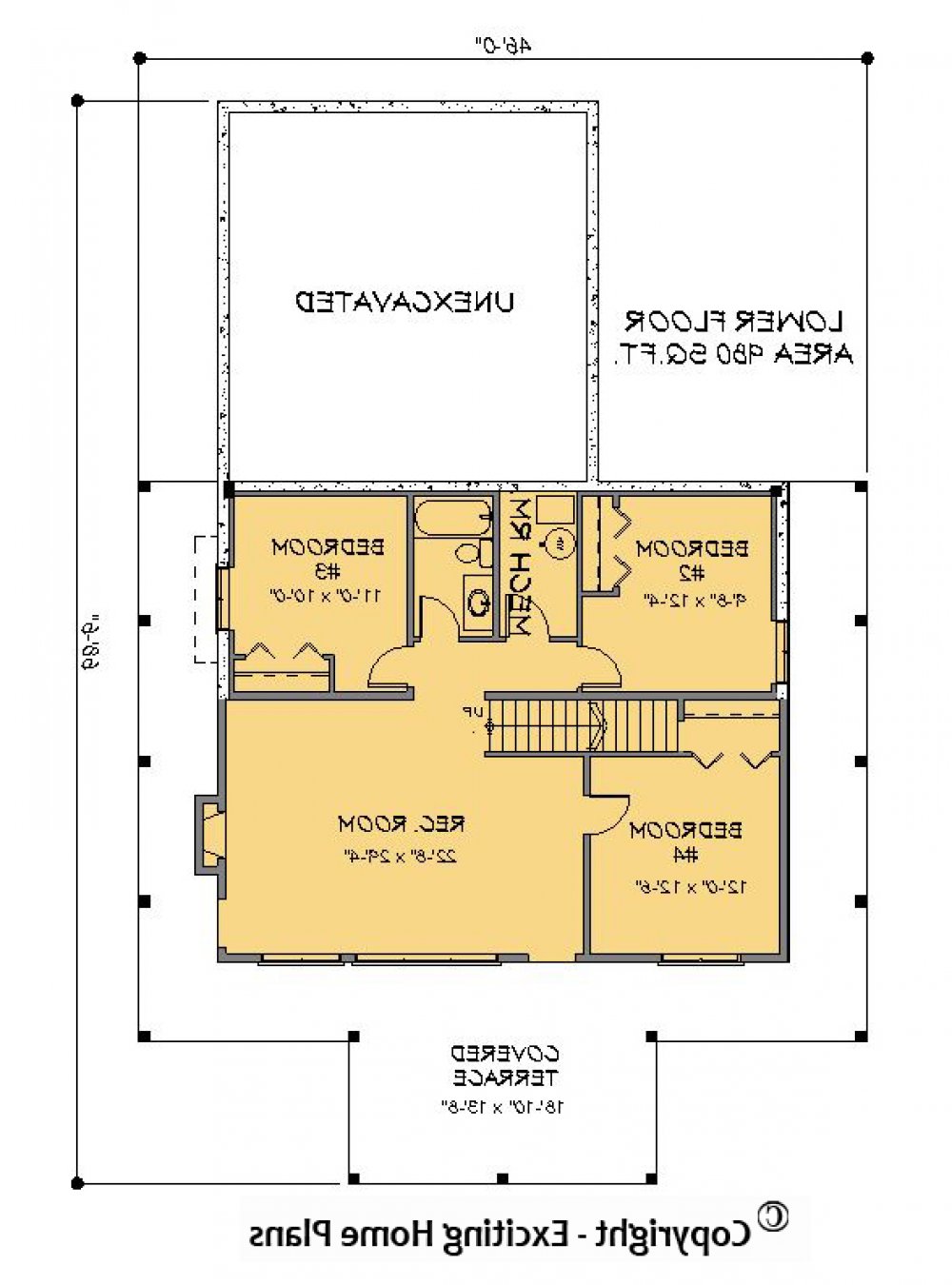 House Plan E1182-10 Lower Floor Plan REVERSE