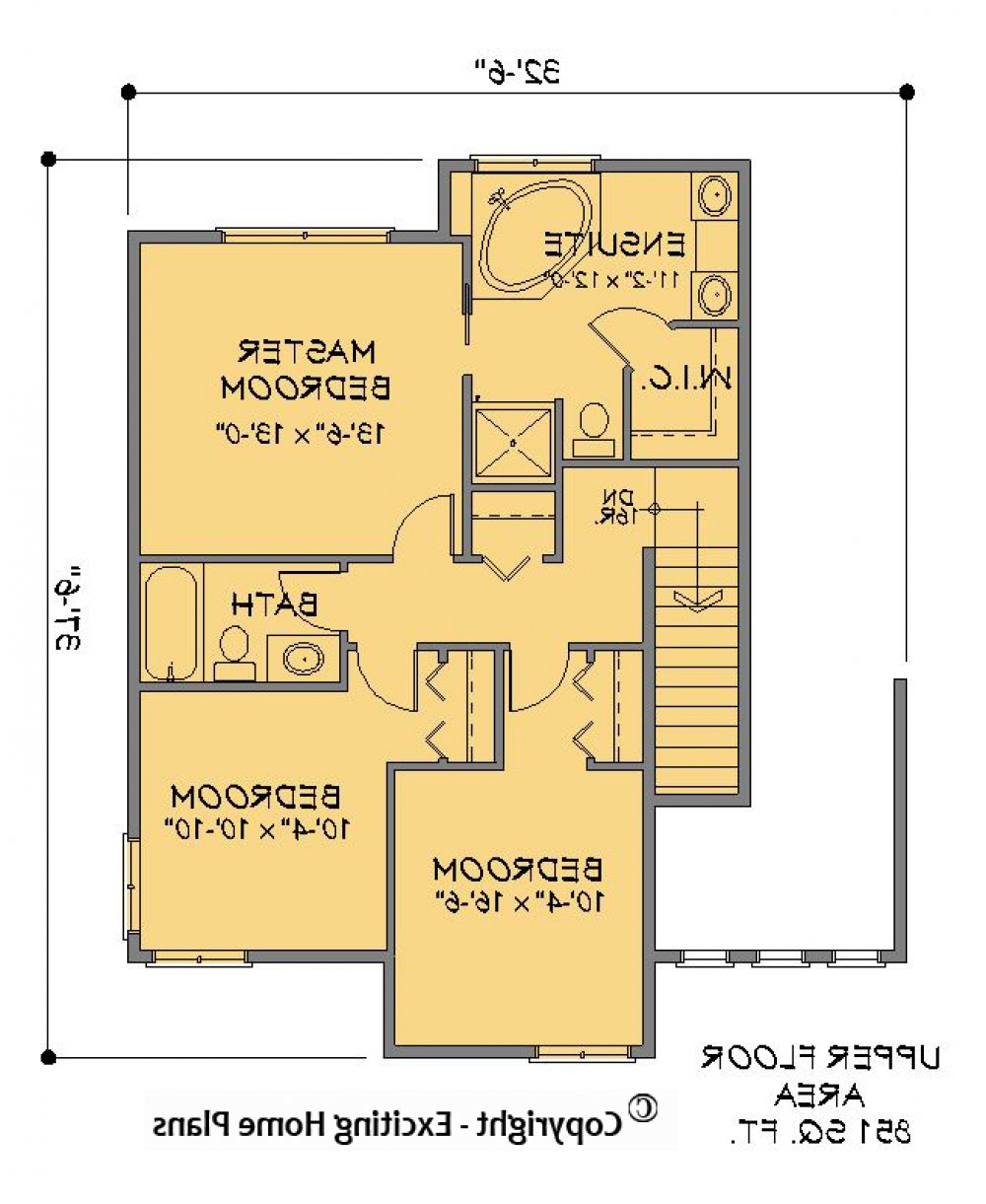 House Plan E1276-10 Upper Floor Plan REVERSE