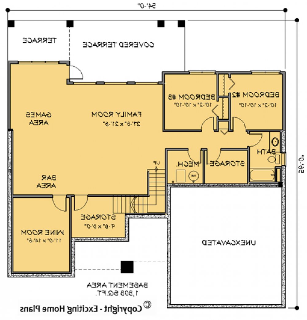 House Plan E1130-10  Lower Floor Plan REVERSE