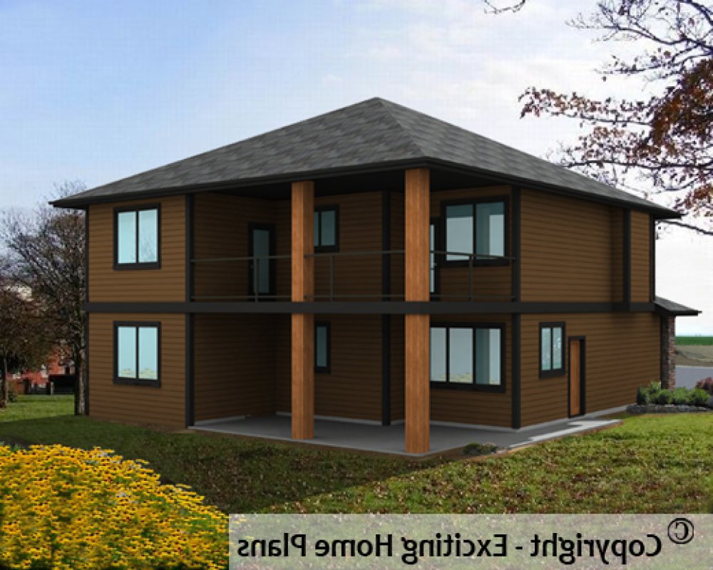 House Plan E1536-10 Rear 3D View REVERSE