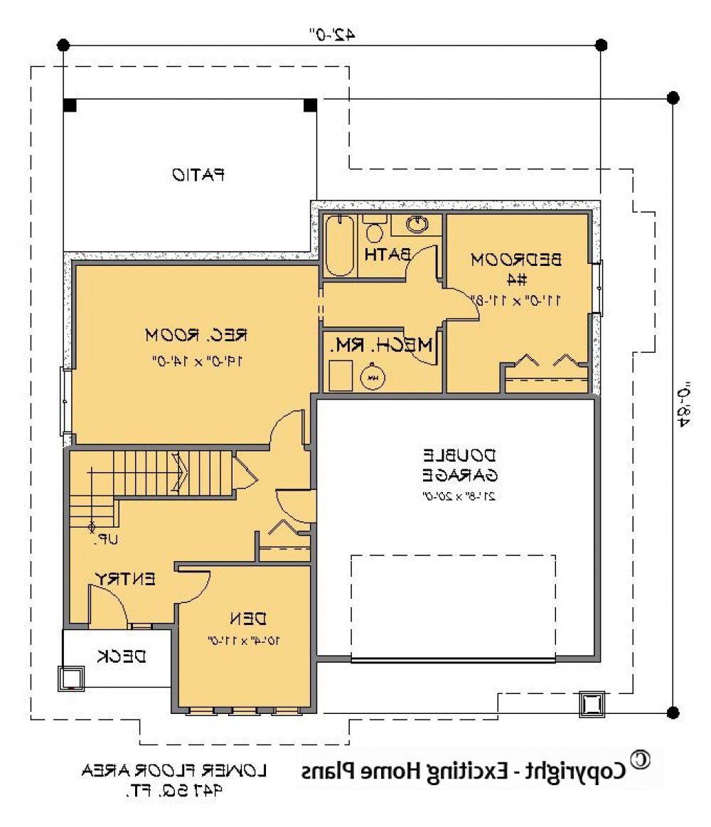 House Plan E1335-10  Lower Floor Plan REVERSE