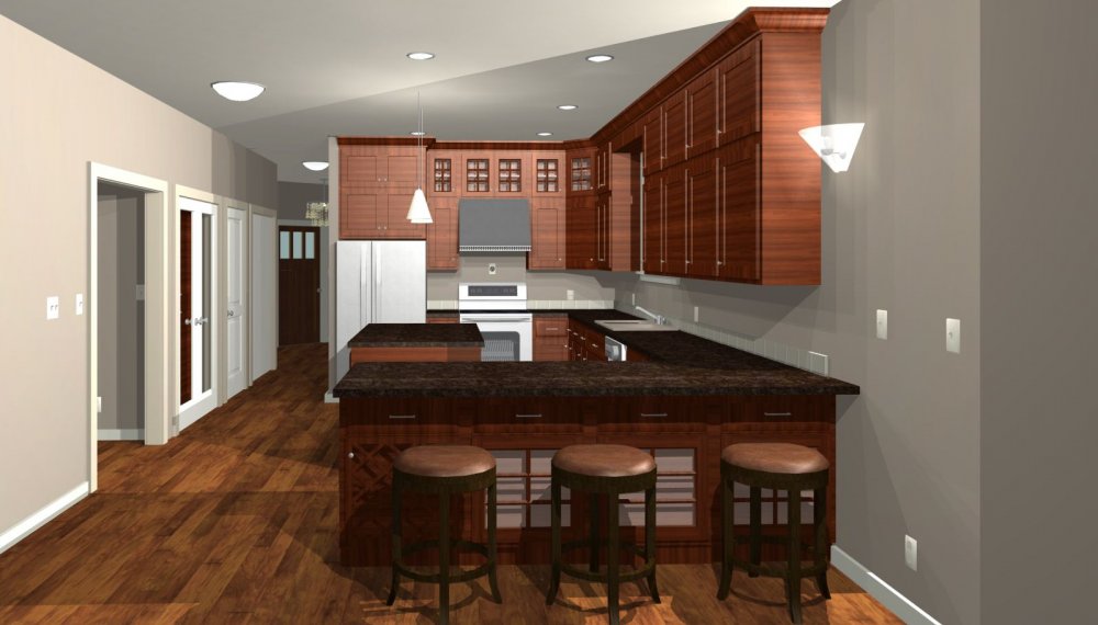 House Plan E1290-10 – 3D View of Kitchen