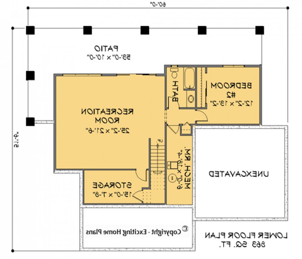 House Plan E1688-10  Lower Floor Plan REVERSE