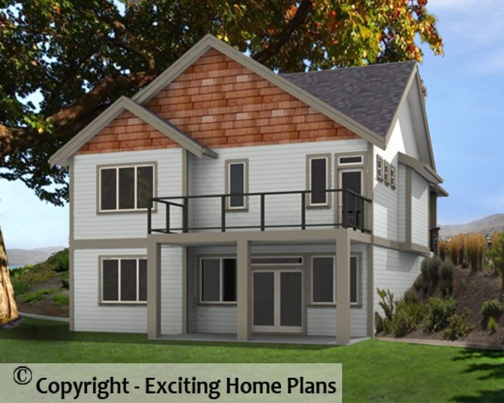 House Plan E1599-10 Rear 3D View