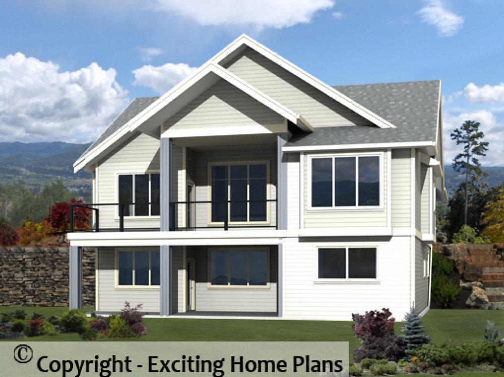 House Plan E1595 -10 Rear 3D View
