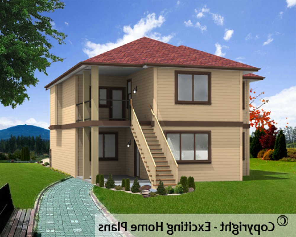 House Plan E1541-10 Rear 3D View REVERSE