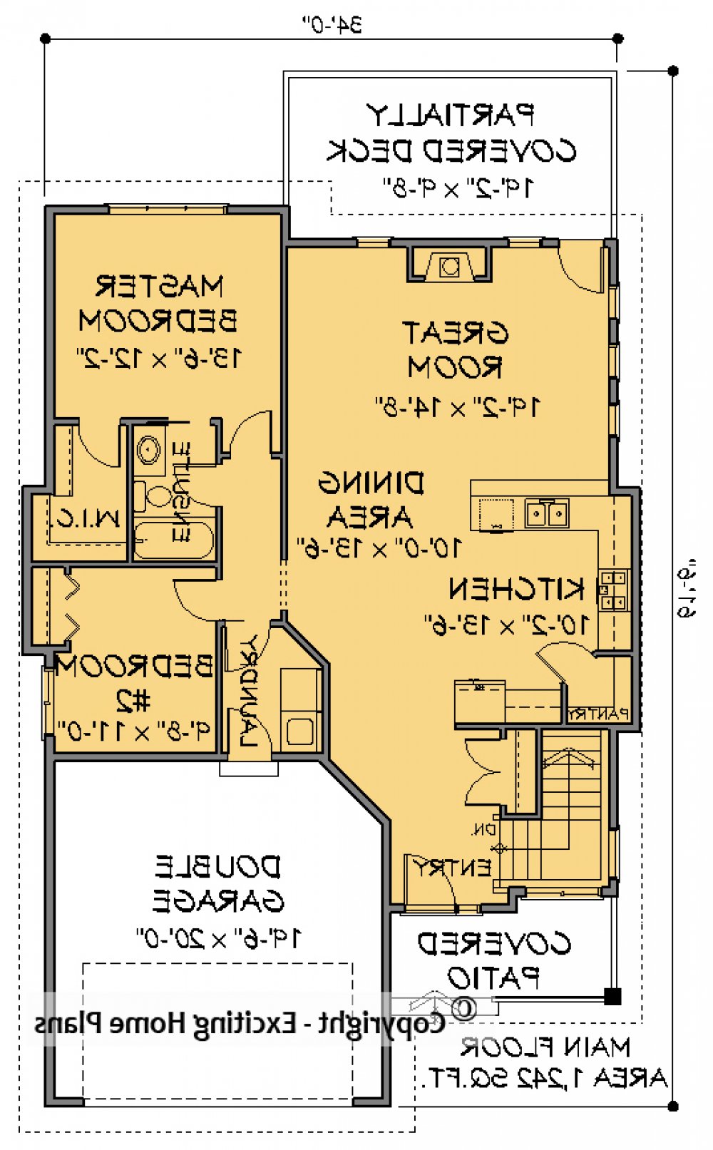 House Plan E1599 -10  Main Floor Plan REVERSE