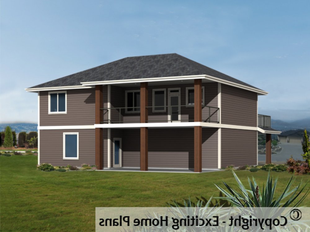House Plan E1646-10 Rear 3D View REVERSE