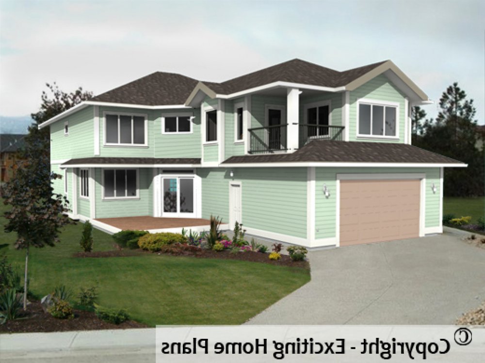 House Plan E1066-10 Rear 3D View REVERSE