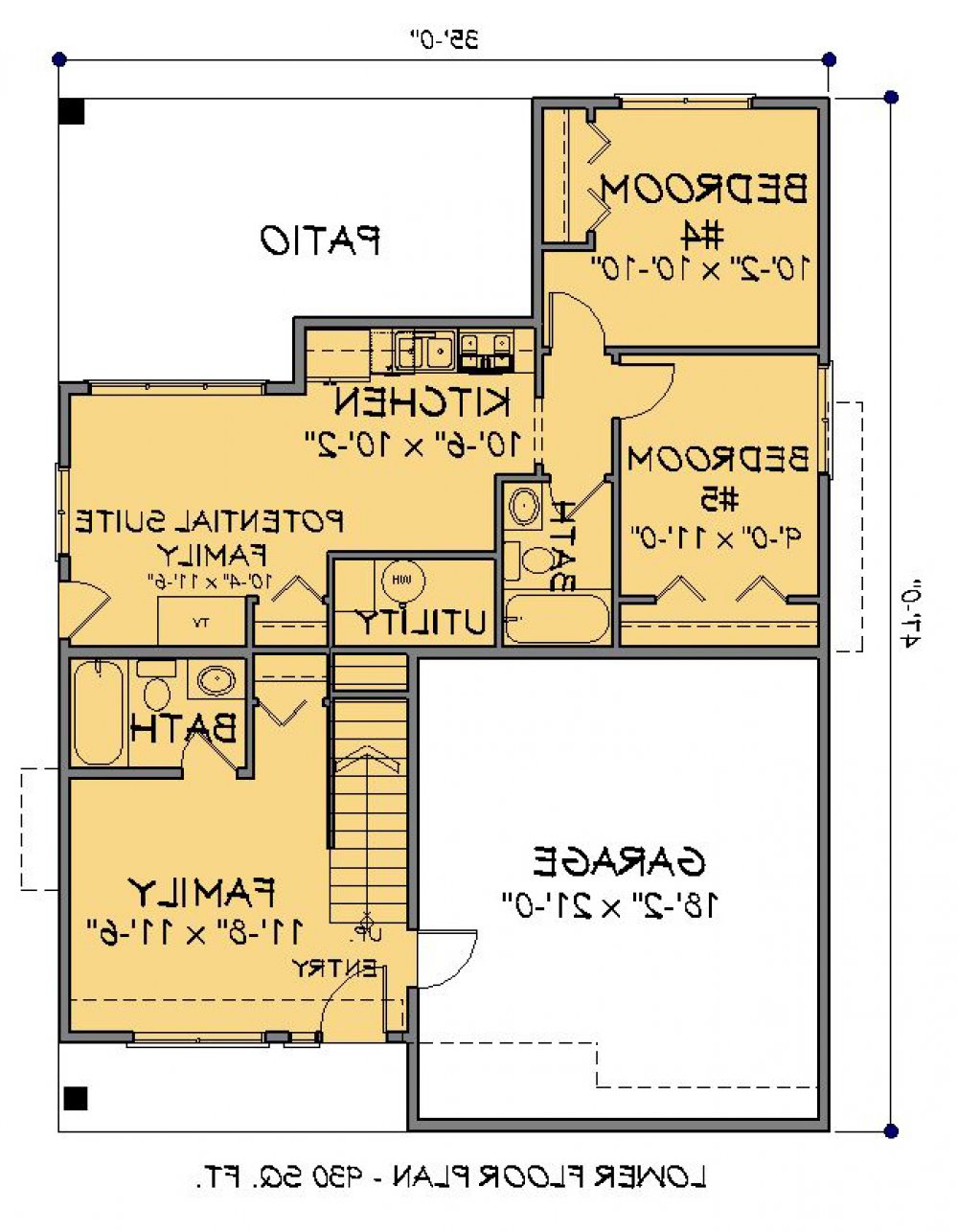 House Plan E1687-10 Lower Floor Plan REVERSE