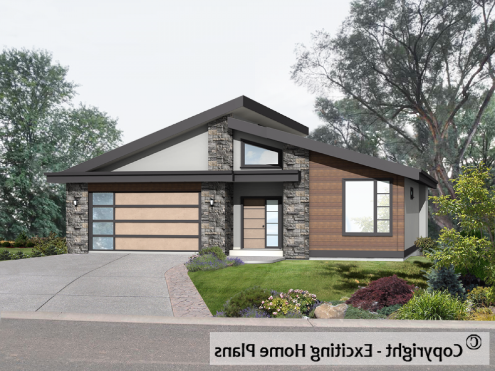 House Plan E1046-10M Front 3D View REVERSE