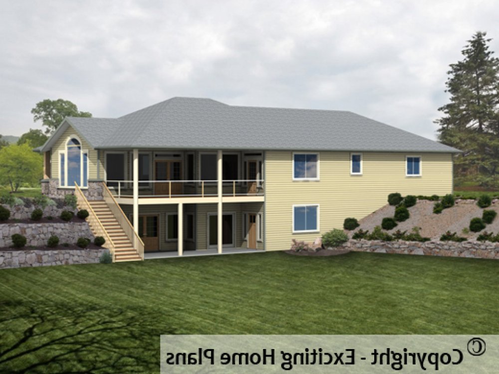 House Plan E1256-10 Rear 3D View REVERSE