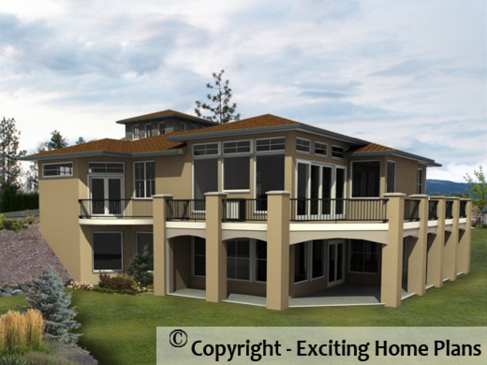 House Plan E1148-10 Rear 3D View