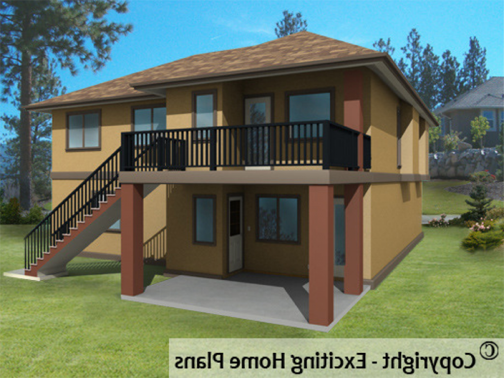 House Plan E1042-10 Rear 3D View REVERSE