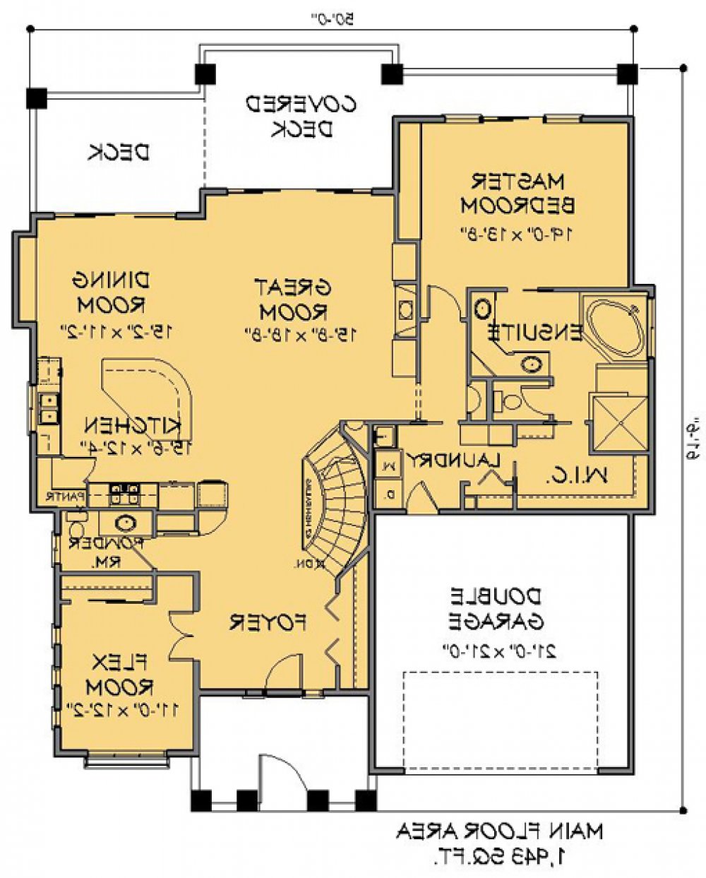 House Plan E1150-10  Main Floor Plan REVERSE