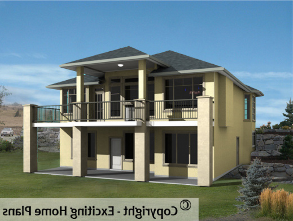 House Plan E1054-10 Rear 3D View REVERSE