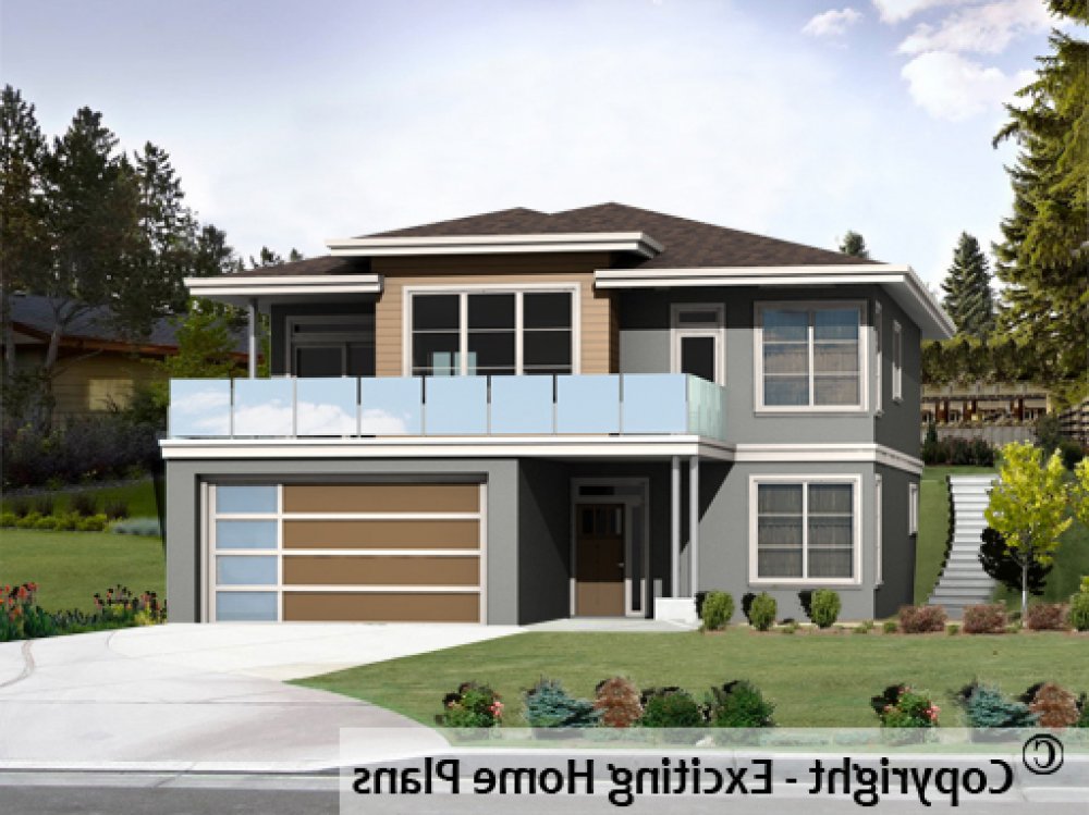 House Plan E1152-10M Front 3D View REVERSE