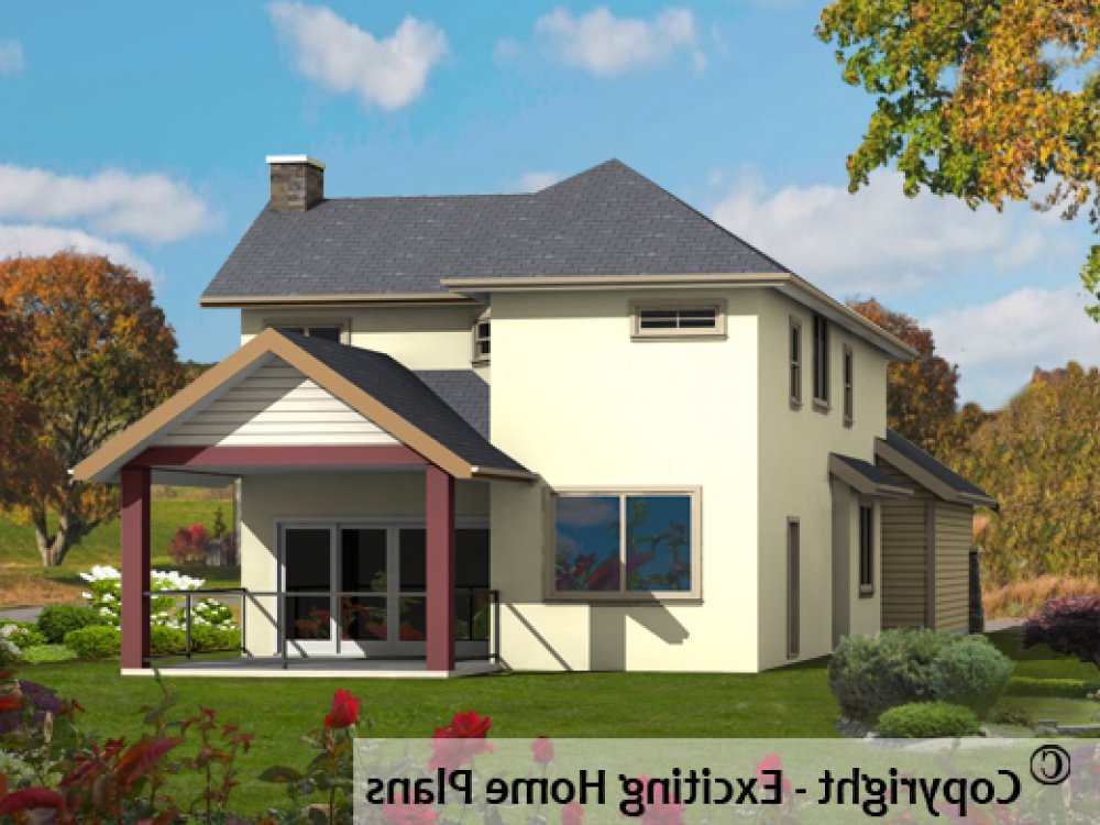 House Plan E1279-10 Rear 3D View REVERSE