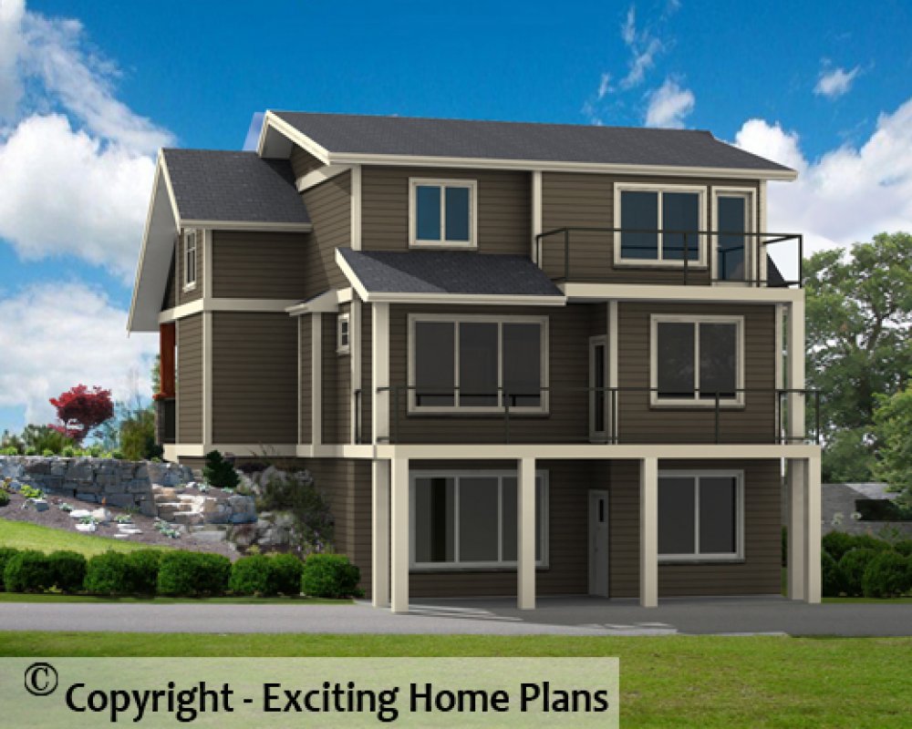 House Plan E1496-10 Rear 3D View