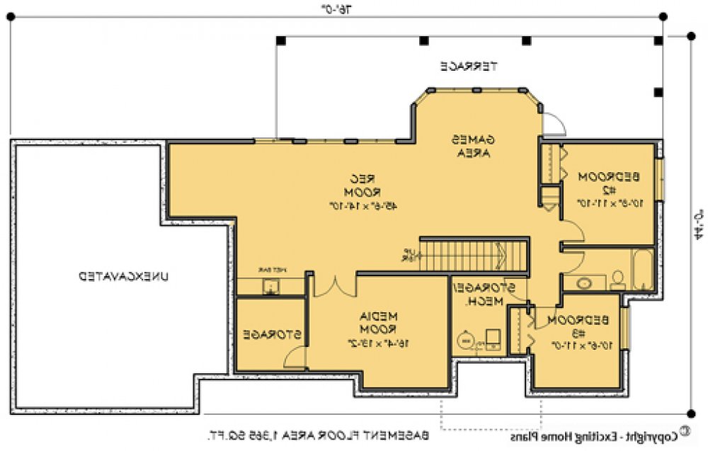 House Plan E1067-10  Lower Floor Plan REVERSE