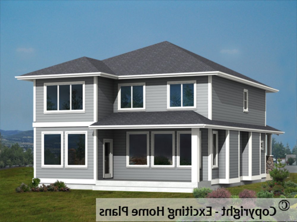 House Plan 1574-10 Rear 3D View REVERSE