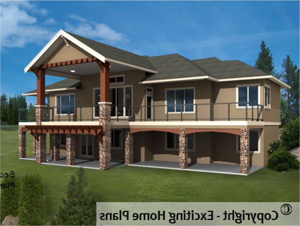 House Plan E1029-10 Rear 3D View REVERSE
