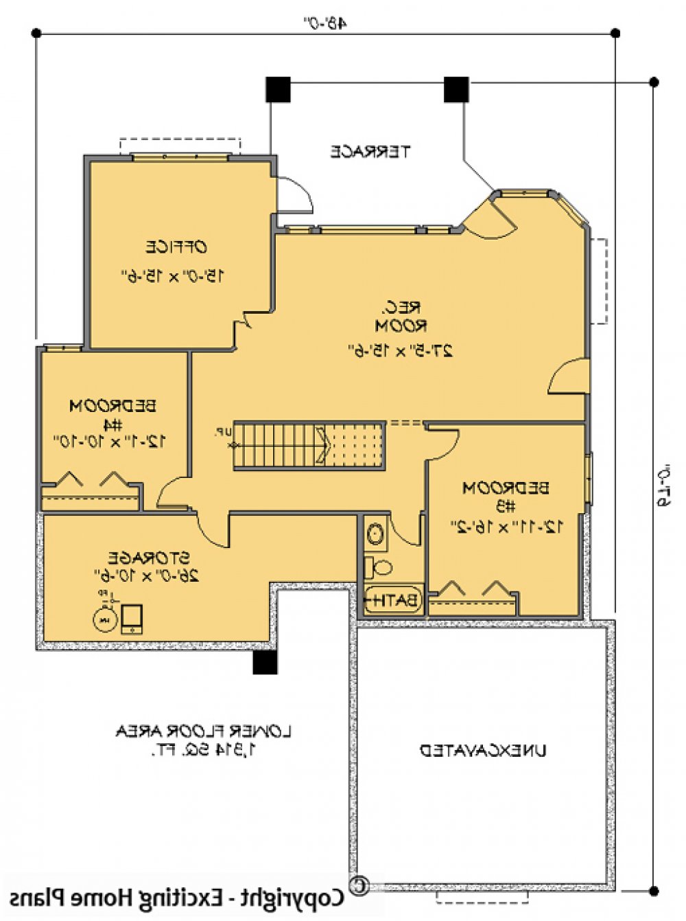House Plan E1057-10  Lower Floor Plan REVERSE
