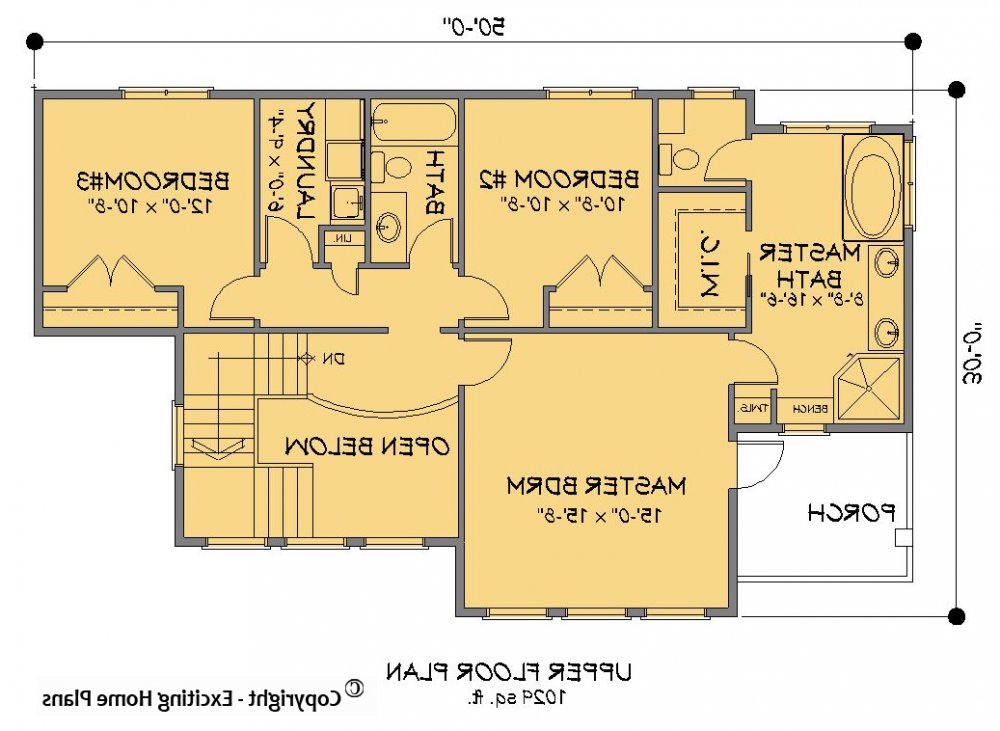 House Plan E1478-10 Upper Floor Plan REVERSE