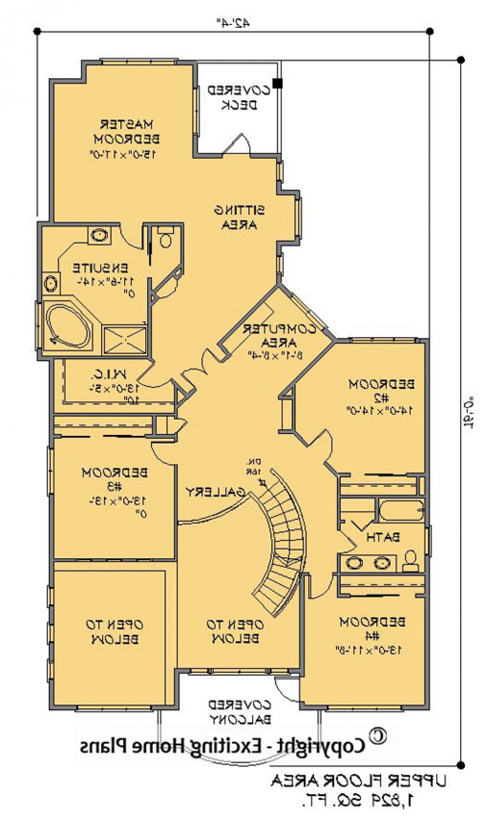 House Plan E1066-10 Upper Floor Plan REVERSE