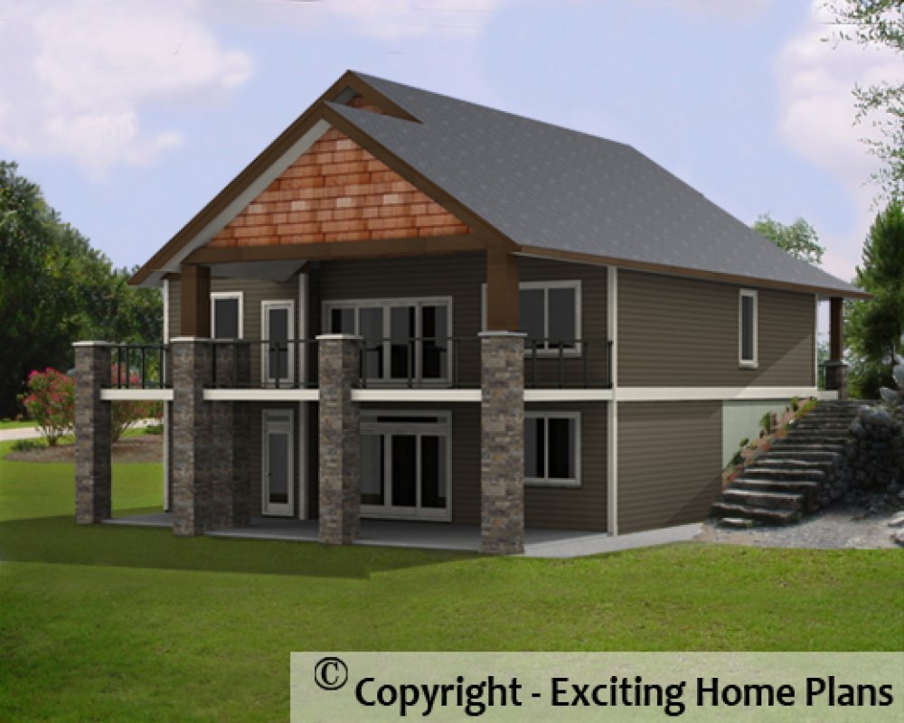 House Plan E1572-10  Rear 3D View
