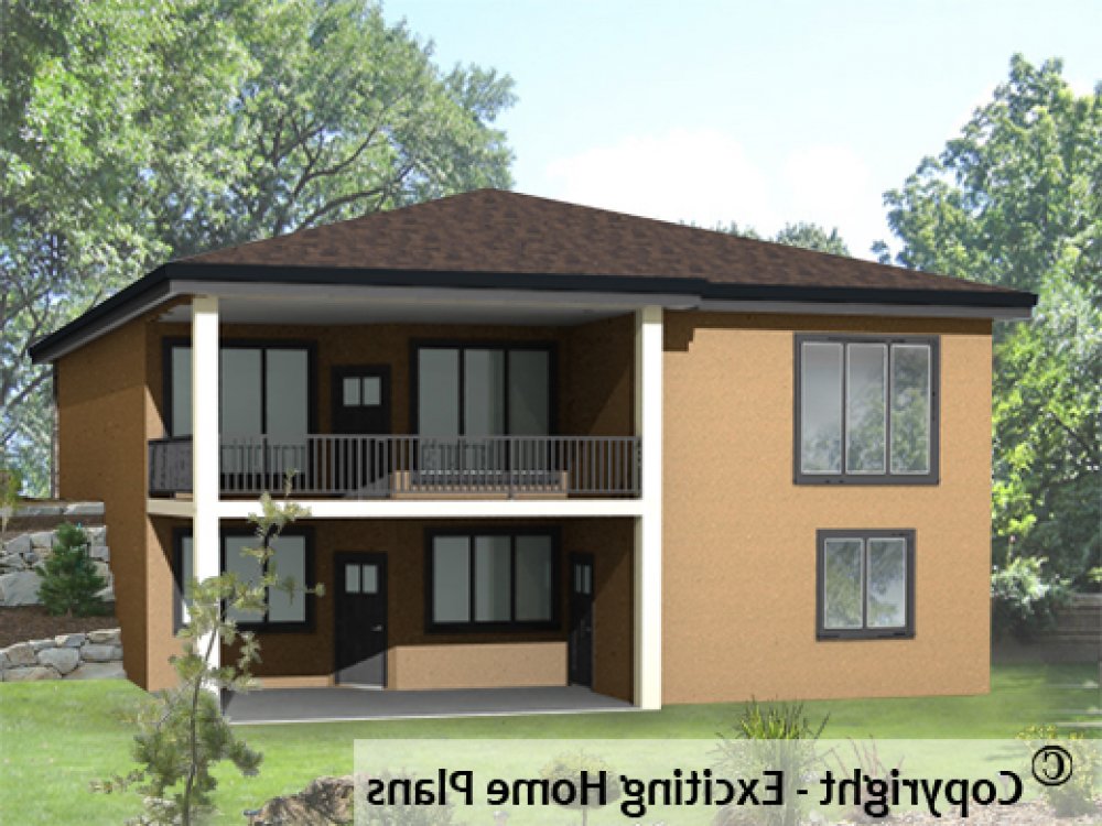 House Plan E1374-10 Rear 3D View REVERSE