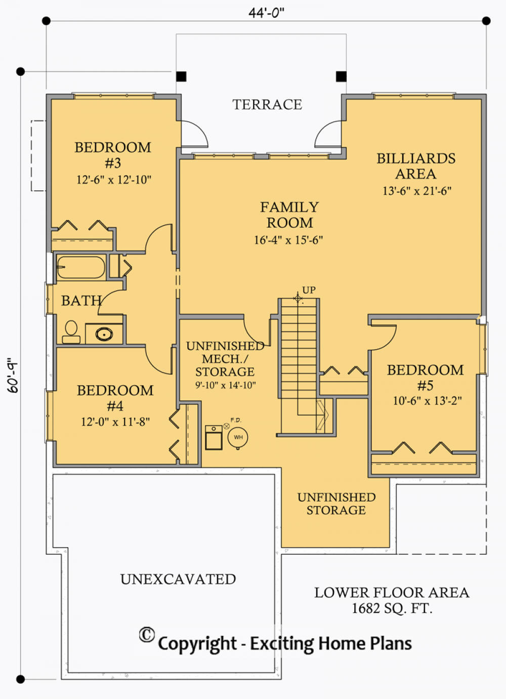 House Plan E1030-10 Lower Floor Plan