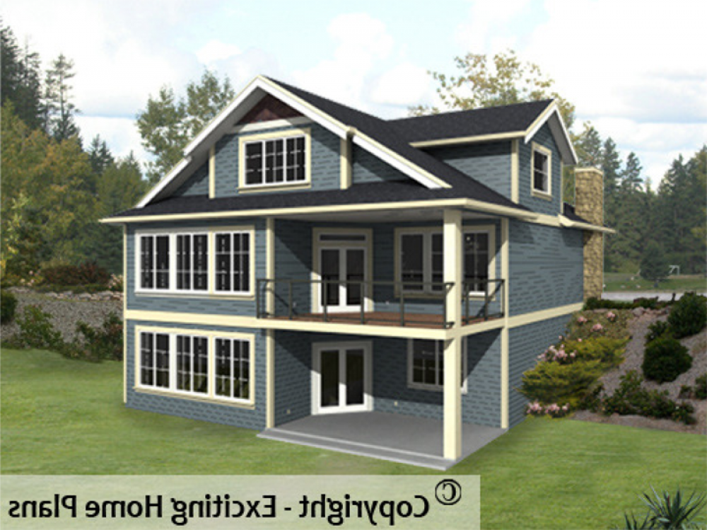 House Plan E1017-10  Rear 3D View REVERSE